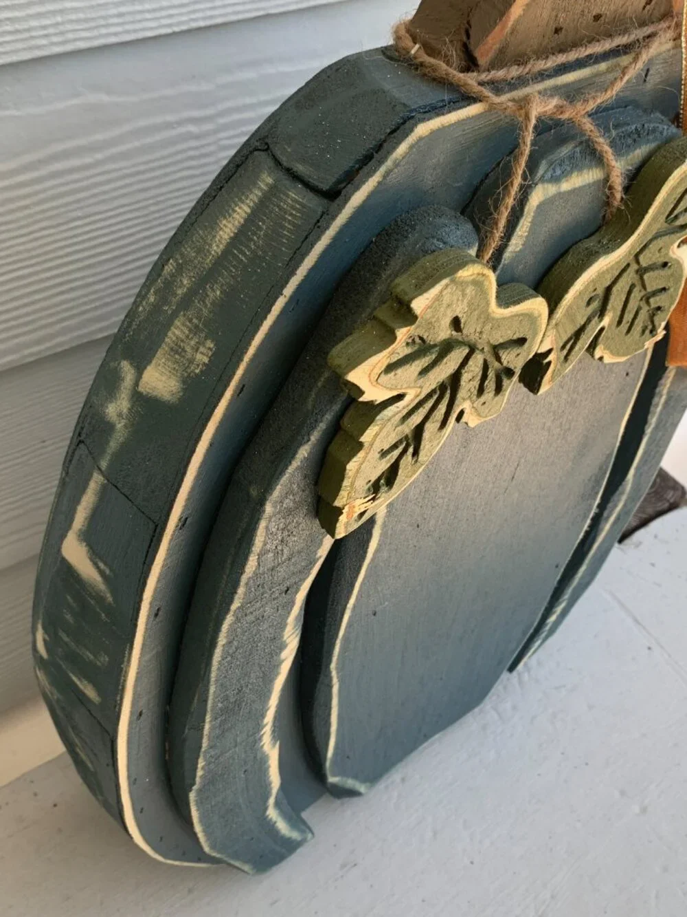 KIRKLAND-Vintage Style Rustic Teal Blue Green Wood Pumpkin Decor 23